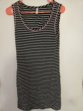 Xhilaration Black & White Striped Tank with Coral Accent